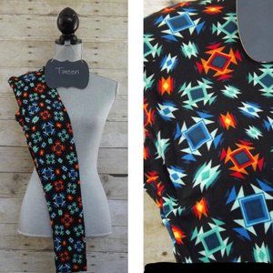 LuLaRoe Tween Leggings - Red, Green, Blue, Orange Print on Black 2